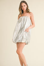 Silver Metalic Strapless Puff Sleeve Balloon Mini Dress
