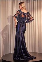 Emerald Stretch Satin Fitted Dress & Removable Lace Caplet
