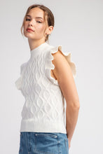 Ivory Ruffle Sleeve Textured Sweater Top