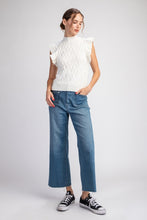 Ivory Ruffle Sleeve Textured Sweater Top