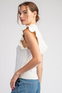 Ivory Ruffle Sleeve Textured Sweater Top