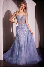 Lilac Beaded Fitted Gown With Overskirt