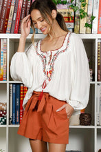 Off White Square Neck Tie With Tassel Embroidered Top