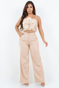 Beige Two-Pieces Pant Set With Flower