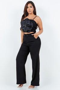 Black Two-Pieces Pant Set With Flower