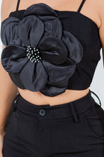 Black Two-Pieces Pant Set With Flower