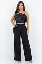 Black Two-Pieces Pant Set With Flower
