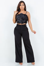 Black Two-Pieces Pant Set With Flower