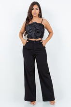 Black Two-Pieces Pant Set With Flower
