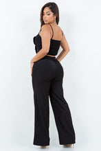 Black Two-Pieces Pant Set With Flower