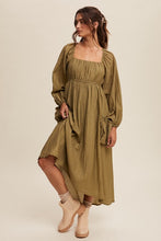 Olive Long Sleeve Maxi Dress with Slouchy Pocket Details