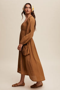 Butter Scotch Long Sleeve Maxi Dress with Slouchy Pocket Details