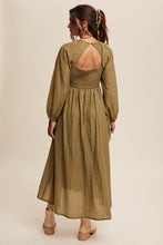 Olive Long Sleeve Maxi Dress with Slouchy Pocket Details