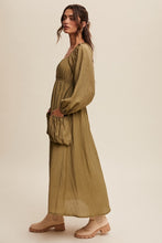 Olive Long Sleeve Maxi Dress with Slouchy Pocket Details