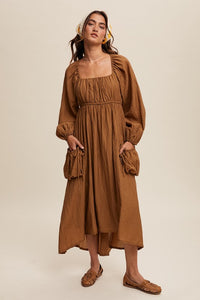 Butter Scotch Long Sleeve Maxi Dress with Slouchy Pocket Details