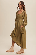Olive Long Sleeve Maxi Dress with Slouchy Pocket Details