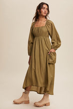 Olive Long Sleeve Maxi Dress with Slouchy Pocket Details