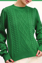 Pine Tree Sesame Soft Ribbed Crew Neck Cable Knit Sweater