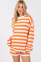 Orange/White Striped Sweater Long Sleeve And Shorts Set