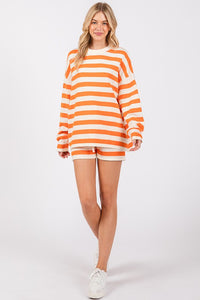 Orange/White Striped Sweater Long Sleeve And Shorts Set