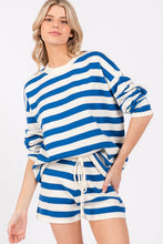 Blue/White Striped Sweater Long Sleeve And Shorts Set