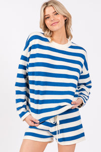Blue/White Striped Sweater Long Sleeve And Shorts Set