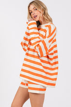 Orange/White Striped Sweater Long Sleeve And Shorts Set