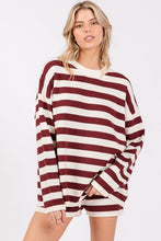 Burgundy/White Striped Sweater Long Sleeve And Shorts Set