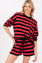 Red/Black Striped Sweater Long Sleeve And Shorts Set