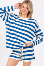 Blue/White Striped Sweater Long Sleeve And Shorts Set