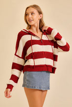 Deep Red/Ivory Zip Up Cable Knit Hoodie