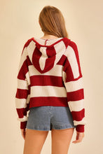 Deep Red/Ivory Zip Up Cable Knit Hoodie