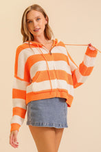 Orange/White Zip Up Cable Knit Hoodie