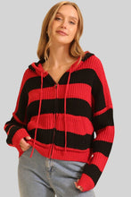 Red/Black Zip Up Cable Knit Hoodie