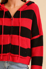 Red/Black Zip Up Cable Knit Hoodie