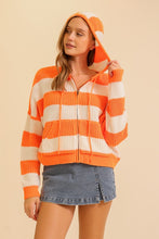Orange/White Zip Up Cable Knit Hoodie