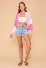 Pink Combo Color Block Open Front Cardigan