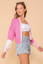 Pink Combo Color Block Open Front Cardigan