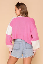 Pink Combo Color Block Open Front Cardigan