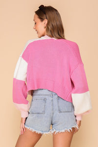 Pink Combo Color Block Open Front Cardigan