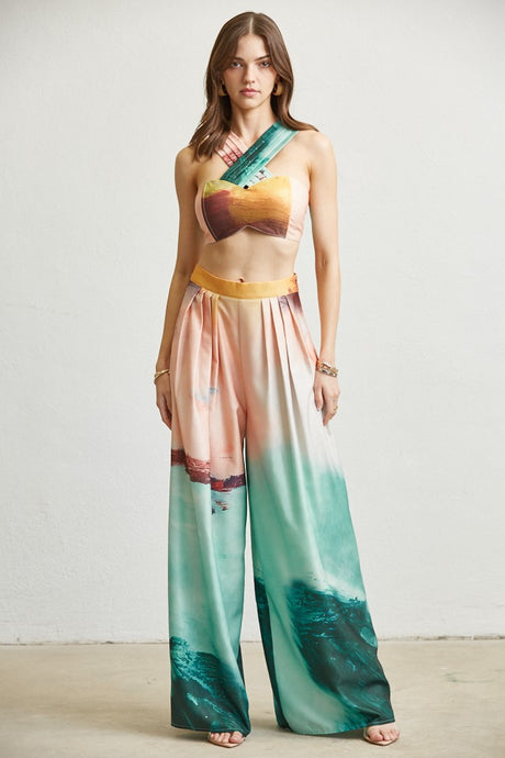 Multi Abstract Ocean Print Pant 2-PC Set