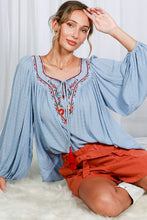 Blue Square Neck Tie With Tassel Embroidered Top