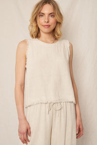 Natural Back Button Detail Sleeveless Top