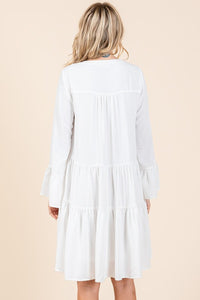Ivory Textured Long Bell Sleeve Tiered Mini Dress