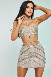 Nude Skirt Woven In Crystals And Rhinestones