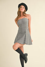 Grey Strapless Stretch Plaid A-Line Mini Dress