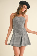 Grey Strapless Stretch Plaid A-Line Mini Dress