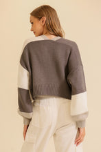 Grey Combo Color Block Open Front Cardigan