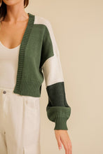 Green Combo Color Block Open Front Cardigan