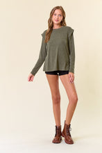 Dk.Olive Soft Hairy Knit Banded Long Sleeve Top